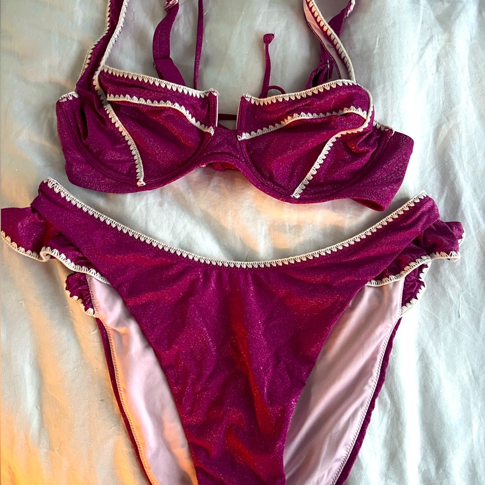 Women’s Sparkle Bikini Set in Deep Magenta